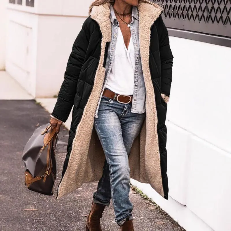 2025 Autumn New Women's Reversible Long Fleece Coat, Zippered Hood, with Pockets, Warm Winter Wear 2025 Autumn New Women's Reversible Long Fleece Coat, Zippered Hood, with Pockets, Warm Winter Wear