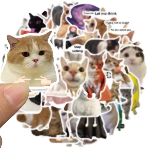 Funny Cat Meme Sticker, 50pcs/set Waterproof Self Adhesive Decor Paper, Decor Sticker for Gift Greeting Card Water Bottle Laptop Phone, Cases