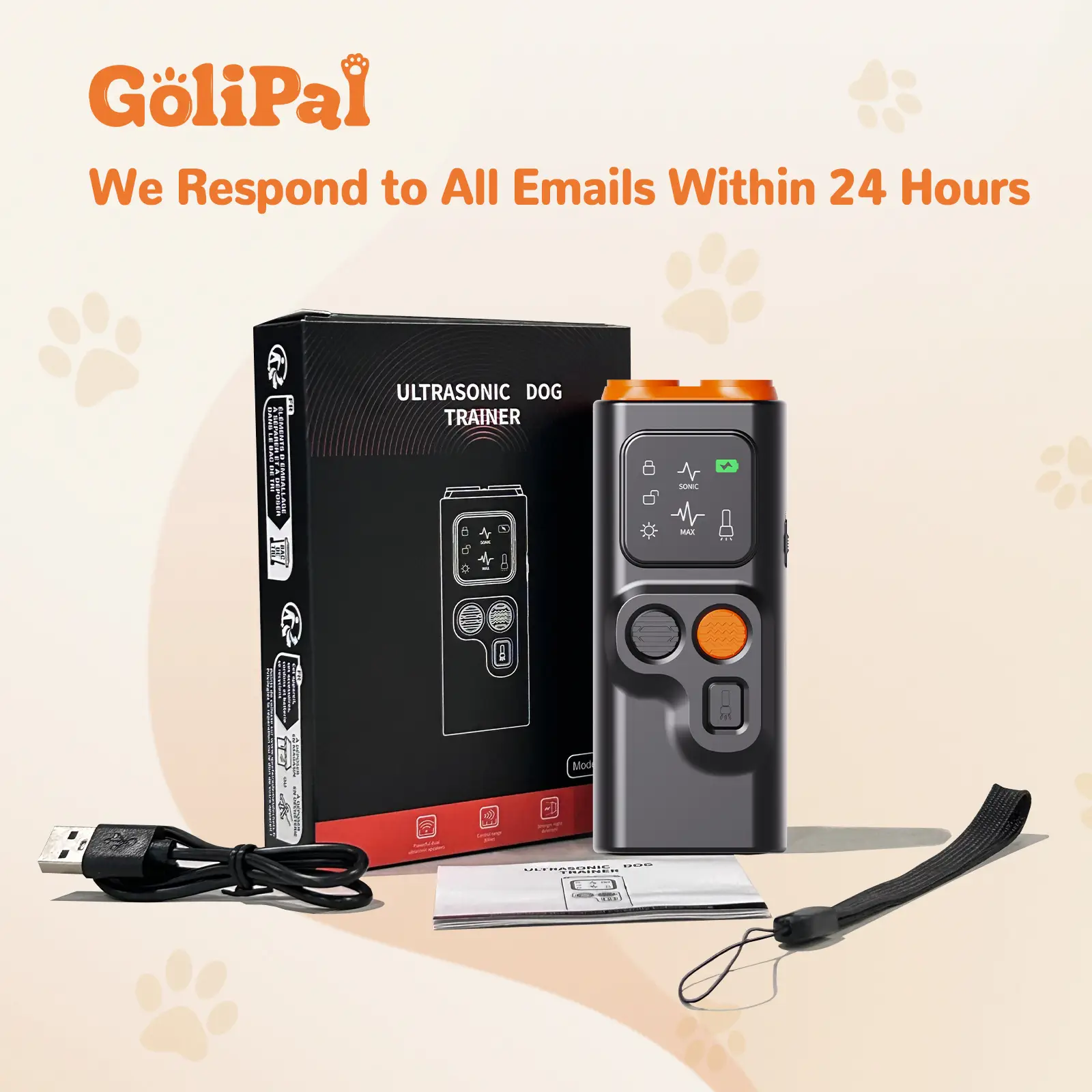 GoliPal Dog Bark Stopper – Ultrasonic Dog Training Device, Long Range Bark Control, Rechargeable, LED Flashlight, Anti-Bark Collar Alternative
