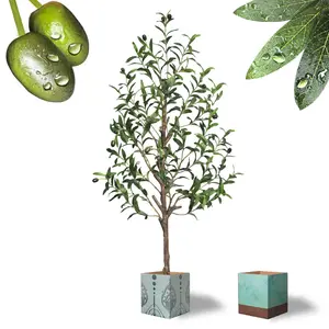 4FT Faux Olive Tree with Lifelike Dewdrops, Realistic Artificial Potted Plant for Indoor Home Decor