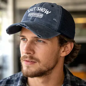 Funny Trucker Hat Lightweight Polyester Funny Trucker Hat | "Shit Show Supervisor" Printed Baseball Cap - Adjustable, Breathable Mesh in Vintage Washed Colors for Men & Women Fashionable| blue-collar Fun Accessory Trendy Hats