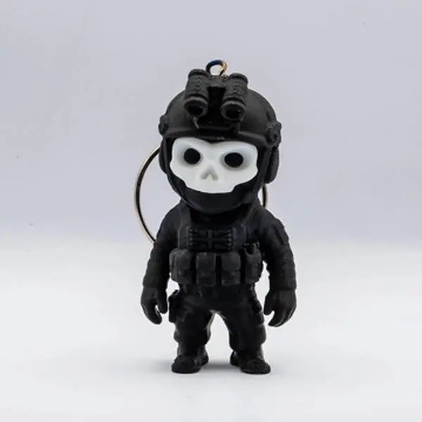 3D Printed Ghost Keychain, Quirky Gothic Style Accessories with Skull Face and Helmet Accent, Unique Fashion Bag Charm for Keys and Backpacks