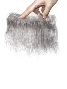 2/3pcs Men's Natural Hairline Frontal Hairpiece - Invisible PU Hair Wig with 6-Inch Straight Human Hair (1B60# Grey/White) for Baldness, & Male Hair Loss - Natural-Looking Density, Comfortable Adhesive, Suitable for All Beige Tones