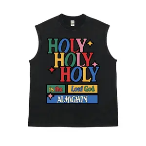 HOLY is the Lord God ALMIGHTY Christian Jesus Religious Hymns Unisex Plus Size Summer Graphic Tees Personalized Pattern Y2k Clothing Round Neck Short-Sleeved Washed Vests,Women's Clothing 100% Cotton, Menswear, Top, Vintage Style, Casual Oversized