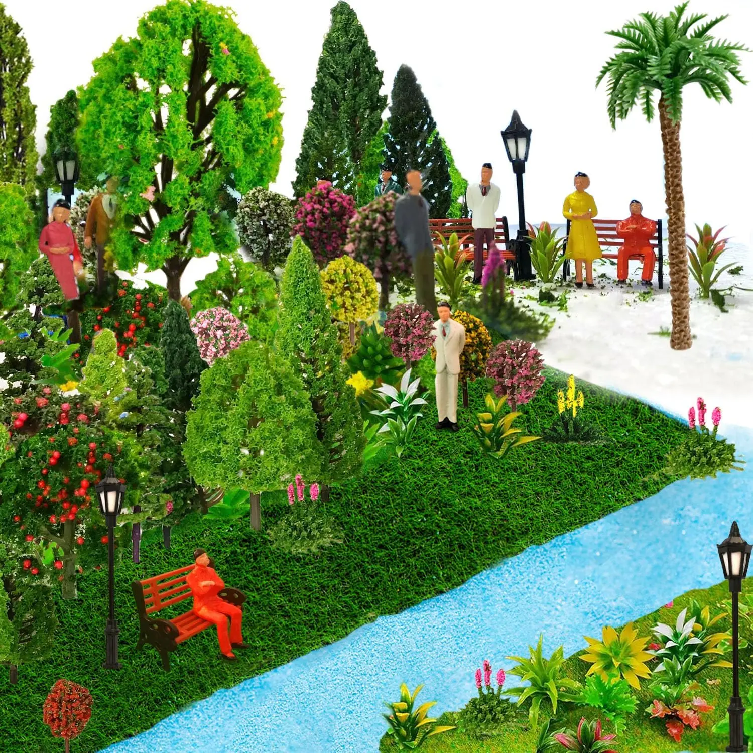 Model Scenery Kit,  count, Painted Figures, Model  Scenery, Miniature Trees, Model Trees, Model Grass Mat for Miniature Scene Landscape