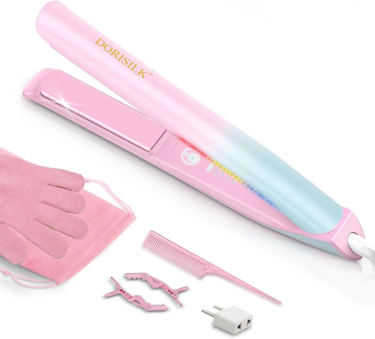RUCHA 2-in-1 Ceramic Hair Straightener and Curler, Flat Iron with Negative Ions for Frizz Control, Rapid Heating & Adjustable Temp 300-470°F, Dual Voltage for Travel, Straightening My Hair, Compact Body Fits Carry-On Luggage, Fast Heating