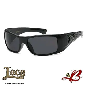 Locs Bruisers Hardcore Large Wraparound Shades - Black Frame with Dimpled Arms Bold Design and Metal Accent New Locs Logo Biker Cholo OG Gangsta Look | Genuine Original Authentic Classic Locs Sunglasses