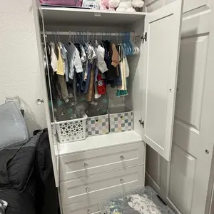 VOWNER Freestanding Wardrobe, 71" High with 2 Doors and 3 Drawers, With Hanging Rod, Bedroom, Living Room, White Storage Armoire Furniture