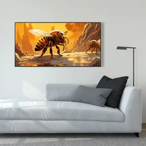 Pictorem C1FC24482BNJWA 24 x 48 in. Bee World - Yellow Framed Canvas Wall Art for Home Decor - Vibrant Art