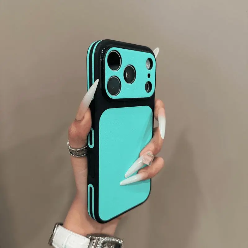 Premium White Leather Smartphone Casing for iPhone 13,14,15,16,17 Pro Max - Multi-Model Customized Protective Cover, Slim Minimalist Aesthetic, Smooth Grip, Fashion Flush Mount Handheld Mobile Accessory