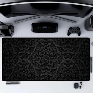 Black Damask Gothic Extended Mousepad Dark Elegance Desk Mat Dark Academia Desk Decor Goth Gaming Mat Baroque Lovers Gift