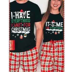 Funny Matching Couple'S Christmas T-Shirts - His & Hers "I Have Everything I Want For Christmas, It'S Me I'm Everything" Slogan Shirts With Snowflake & Candy Cane Print
