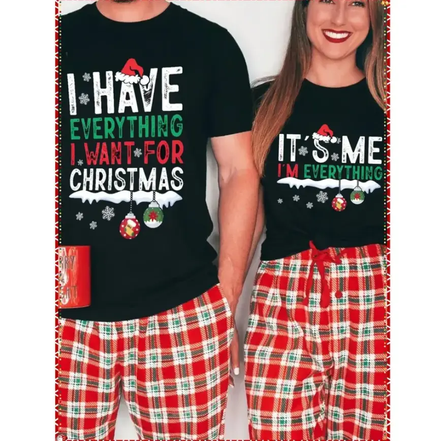 Funny Matching Couple'S Christmas T-Shirts - His & Hers "I Have Everything I Want For Christmas, It'S Me I'm Everything" Slogan Shirts With Snowflake & Candy Cane Print