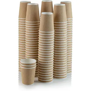 Set of 150 Ripple Insulated  12 oz Paper Cups Coffee  Hot Cups Recyclable 3 Layer Rippled Wall For  Insulation  for Cappuccino Hot Coco or Iced Drinks