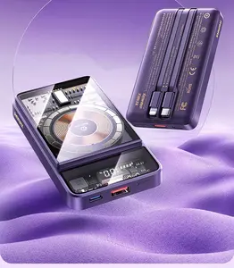 10,000mAh Magnetic Fast Charging Power Bank – Transparent Cyberpunk Style with Built-in Cables Perfect for Travel & Gaming | Smartphone, Phone Charger portable  charger