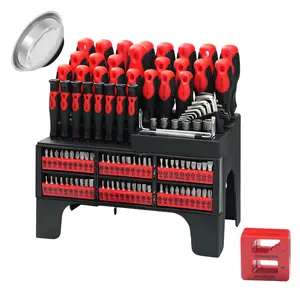 118-Piece Manual Screwdriver Bit Set with Demagnetizer, red, Magnetic, Plastic Rack Case Repair Tool Set