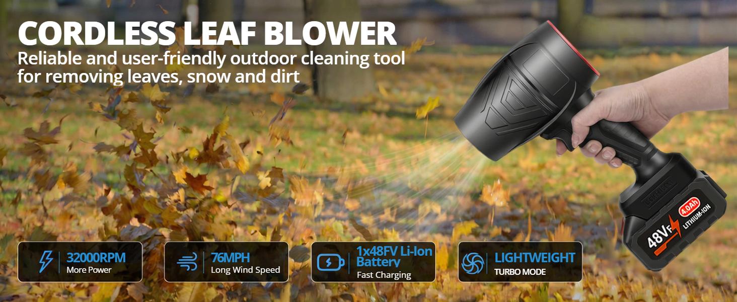 POWNYM Leaf Blower Cordless, Powerful Handheld Electric Blower with 21V Batteries, Lightweight Leaf Blower for Lawn Care, Patio, Leaves, Snow & Dust Removaltteries(Detachable lithium battery*1,Blower main unit*1,Charger*1）