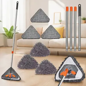 360° Rotating Triangle Wall Cleaning Mop with Long Adjustable Handle, Microfiber Ceiling & Corner Cleaner, Silicone Adjuster, Metal Pad Squeegee Flexible Retractable Sunflower