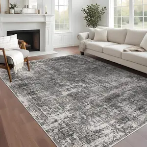 GARVEE 5x7 Washable Vintage Distressed Rug - Non-Slip, Stain Resistant, Foldable Low Pile Rug for Living Room, Dining Room, Bedroom - Grey, 5'x7'