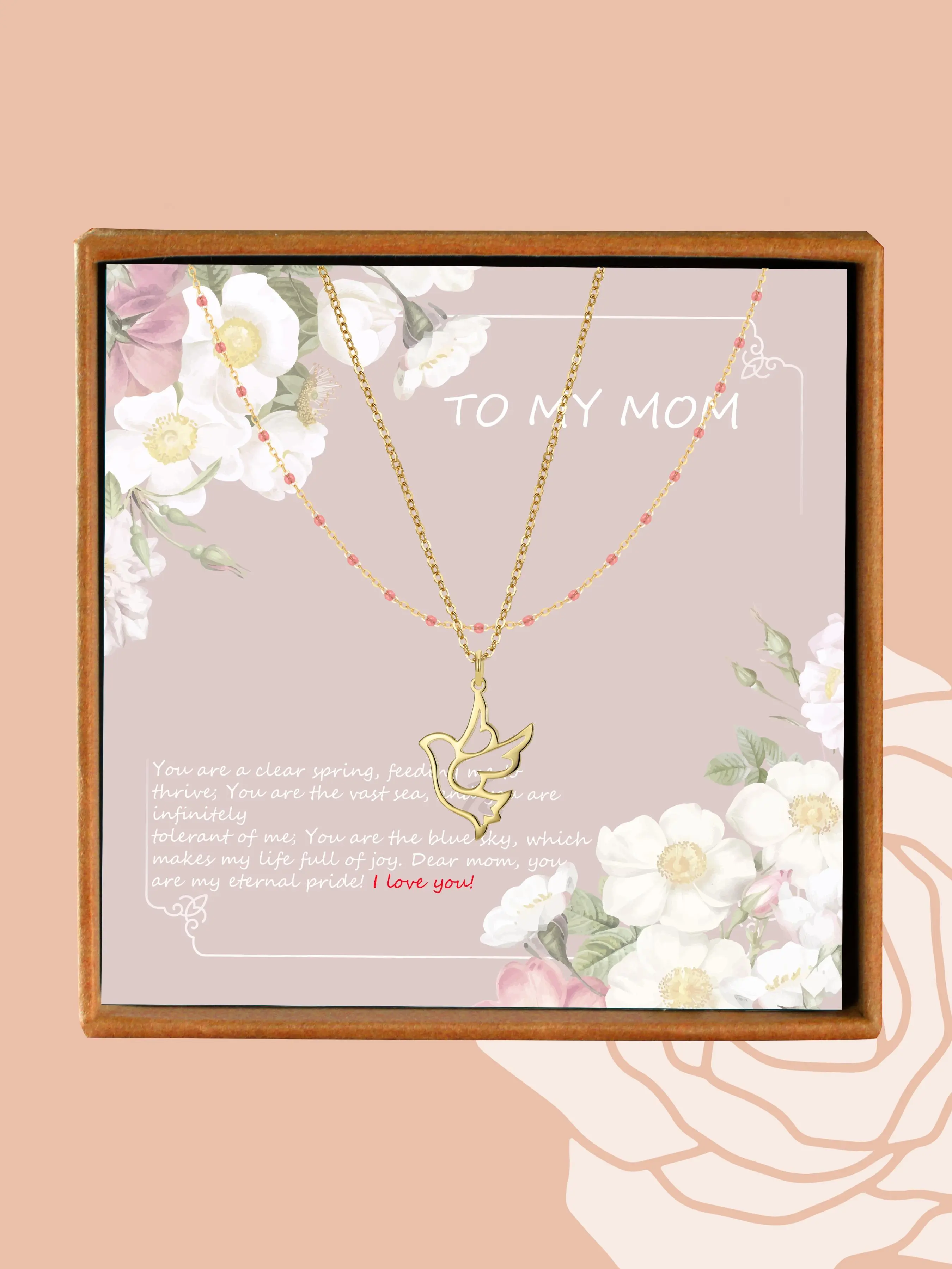 Women's Elegant Dove Design Pendant Necklace & Chain Necklace, Chic Jewelry As Gift for Mom with Blessing Card