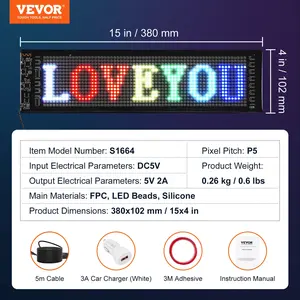 VEVOR Programmable LED Sign, P5 Full Color LED Scrolling Panel, DIY Custom Text Animation Pattern Display Board, Bluetooth APP Control Message Shop Sign for Store Business Car Bar Advertising, 15x4