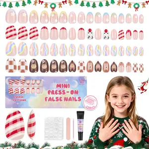 16 Sizes 128 Pieces Press on Nails for Kids, 4 pack Kids Nail Kit Colorful Flower Almond Fake Nail Tips for Girls 8-12 Years Old with Jelly Nail Adhesives & Nail Glue Birthday Easter Gifts