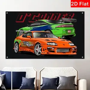 Japanese Style Car Polyester Flag Banner, Vibrant Sports Car Design, Durable Indoor Outdoor Decoration, Perfect for Home Garage Party Holiday Scenes