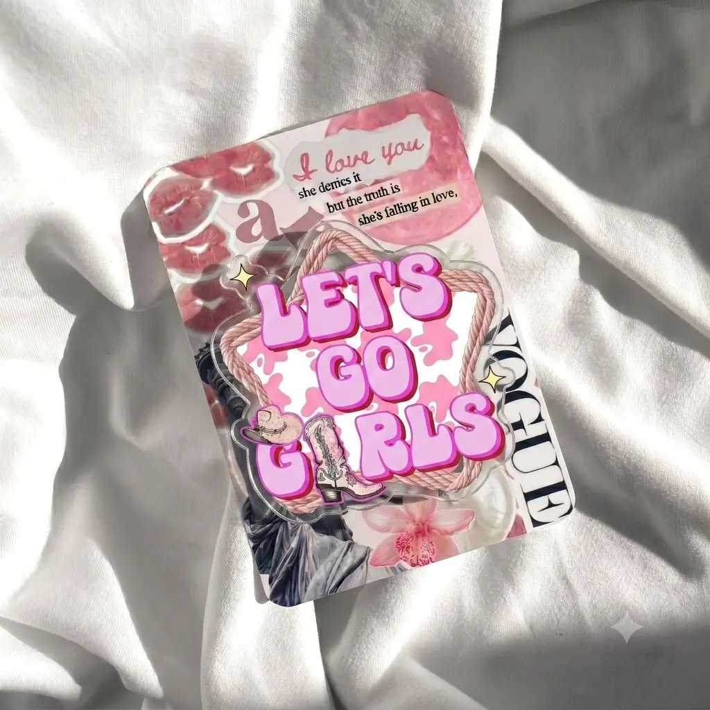 Pink Cowgirl Phone Holder Lets Go Girls Acrylic Griptok Cute Western Aesthetic Phone Grip Trendy Country Girl Phone Stand Nashville Trip Gift