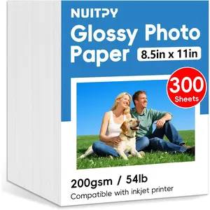 300 Sheets 200gsm Glossy Photo Paper 8.5in x 11in Inkjet Printer Paper for Photos Calendars Brochures Cards Menus