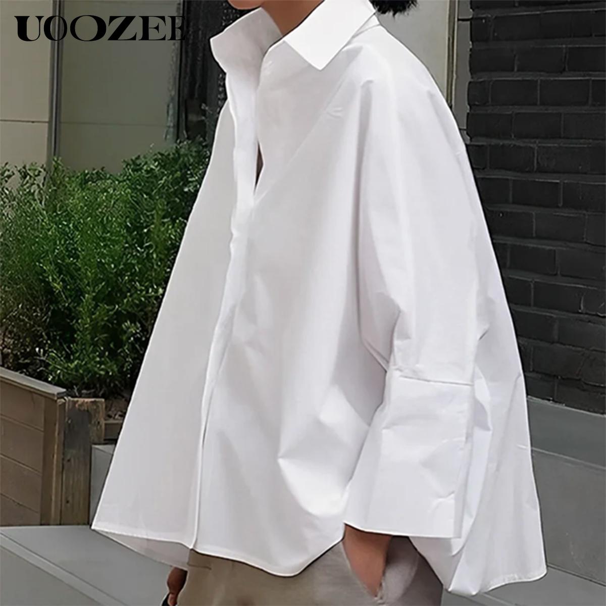 UOOZEE Women's  Loose Oversized Fit Multi-Colored Lapel Shirt Tops for all seasons loose and simple Polyester oversized versatile commuting suitable for a variety of occasions Collared Longsleeves cute fall outfits going tops office outfits  Chic  Casual