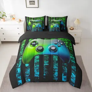 Gamer 7 Piece Bedding Set,Boys American Flag Comforter Set,Gaming Bed in a Bag,Military Camo Retro Bed Sets Bedroom