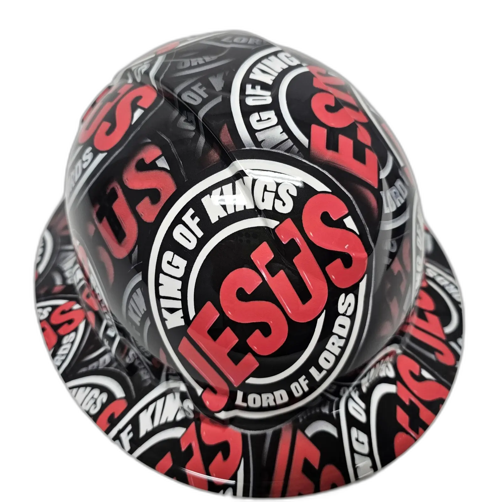 Jesus King of Kings Red & Black - Custom Hydro Dipped Full Brim Hard Hat