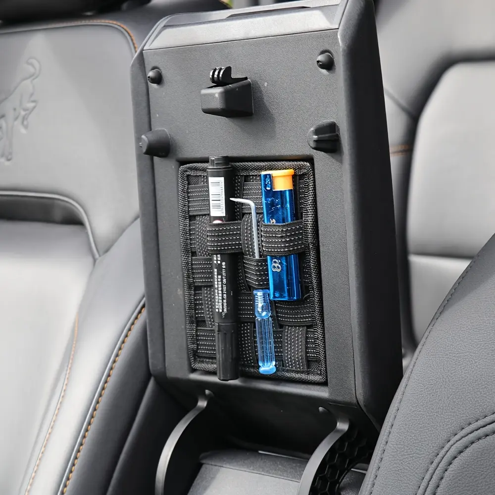 Center Console Organizer for 2021-2024 Ford Bronco, Heavy-Duty Polyester MOLLE Panel with Tactical Webbing, Quick-Install Off-Road Gear & Tool Storage Solution