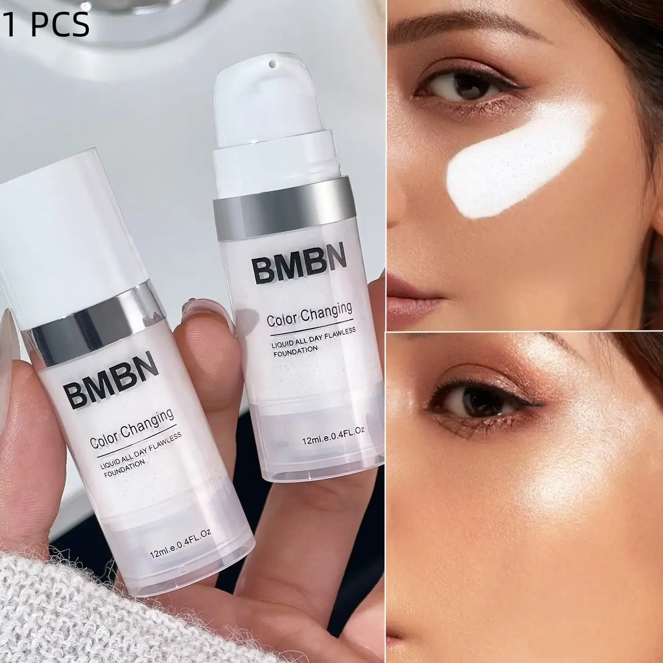 Color-changing BB cream foundation, moisturizing, Hydrating and oil-controlling, liquid concealer, long-lasting makeup, natural shade BB cream, lightweight, Flawless, brightens and covers imperfections, suitable for all skin types
