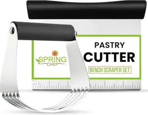 Dough Blender & Pastry Cutter Tool, Stainless Steel Pastry Blender & Bench Scraper for Pizza, Nut, Pie - Multipurpose Dough Cutter & Scraper Tool for Baking with Soft Grip Handles - Black