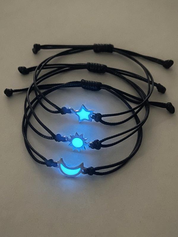 3 Pcs Bracelet Set Glow-In-The-Dark Moon Star Bracelets, Simple Fashion Handwoven Gift Wristbands, Perfect for Gifts and Daily Wear