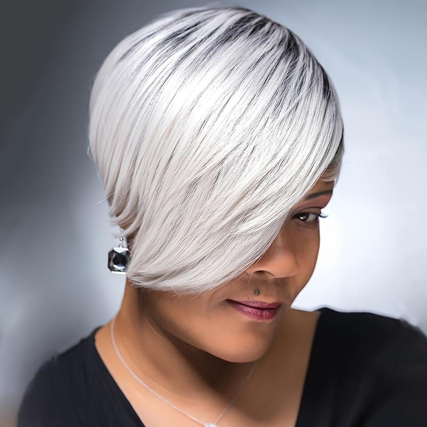 Short Shag Layered Wig in Silvery Gray And Black with Bangs, Perfect for a Storm-Themed Costume Or Cosplay