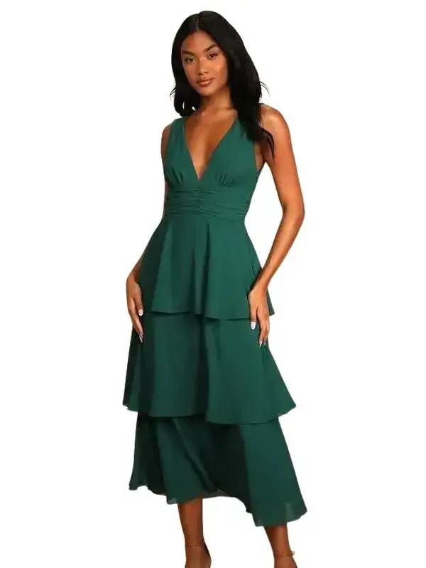 celebration time emerald green sleeveless tiered midi dress Lulus | Dresses | Lulus Celebration Time Emerald Green Sleeveless Tiered Midi Dress
