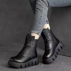 Women's Platform Wedge Heel Ankle Boots - Slip-Resistant Rubber Outsole, Cushioned Insole - Black Chunky Platform Winter Boots for Everyday & Formal Events - Easy-Clean Synthetic Cover-like Appearance - Ideal Gift for Women