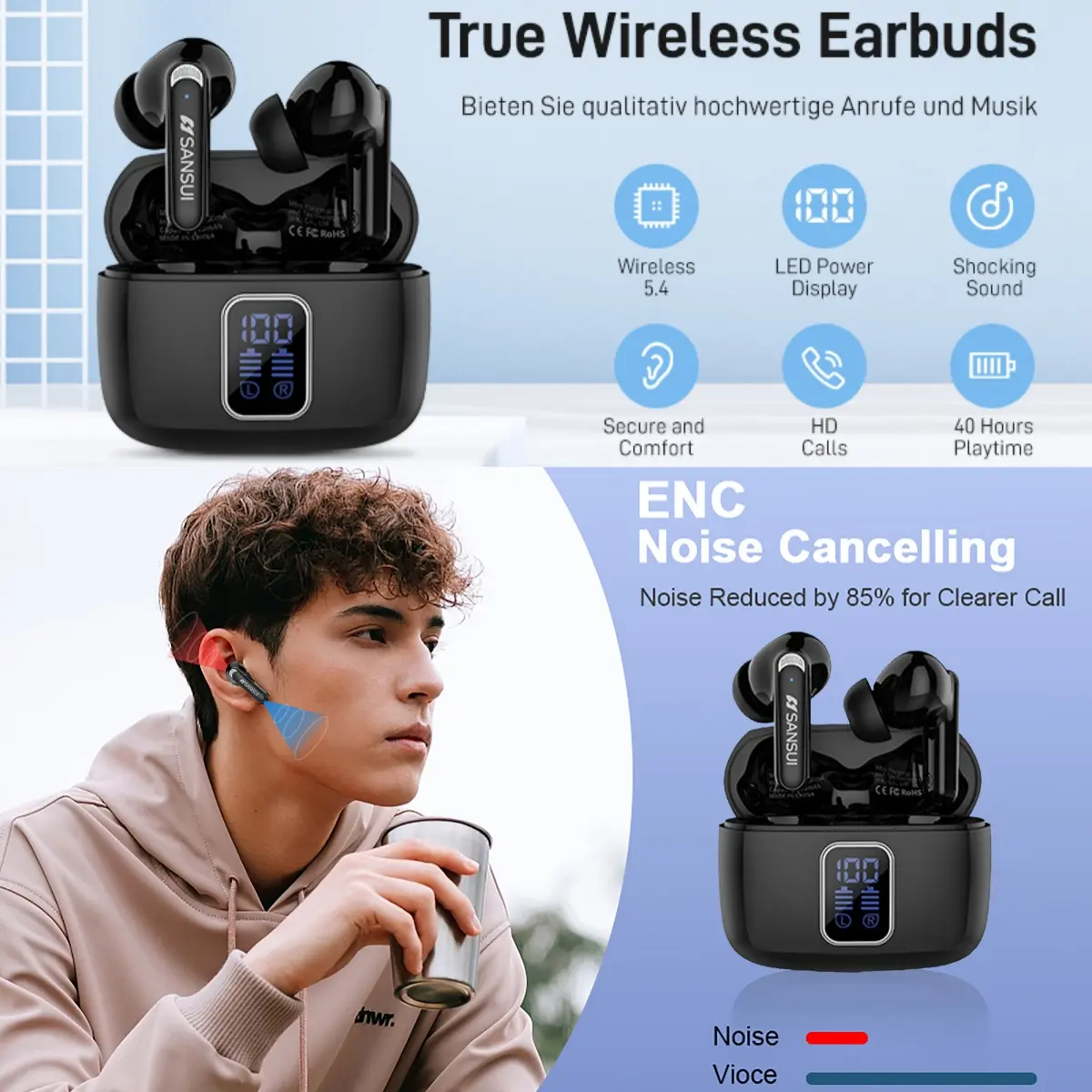 open-ear earbuds ,business call work headphones,W9,comfortable fit,immersive premium sound,40 Hours Long-Lasting Playback, Hi-Fi Stereo Sound, Wireless Charging Case with Microphone
