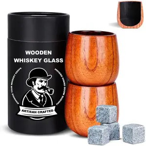 2 Pack Charred Wooden Whiskey Glasses – Bourbon Tumblers for Men with Burnt – Old Fashioned Cocktail Cups – Gifts for Dad, Men,, or Whiskey Lovers