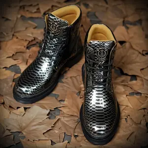 Men's Vintage-Inspired Snakeskin Pattern Ankle Boots - Colorful, Fashionable Lace-Up Shoes with Rubber Sole for All Seasons, Short Boots, Boots Boy Footwear