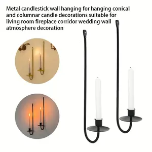 Metal Wall Candle Sconce Holder Set of 2 Wall Mount Candle Holder Pillar Holder Modern Wall Candle Sconces Hanging for Living Room Farmhouse Fireplace Wedding (Black/Gold) Decor Ornaments