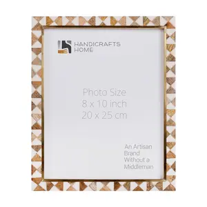 Handicraft Home Handmade Halo Ivory Picture Frame Bone Inlay,Wood & Brass Brown White – 8x10”