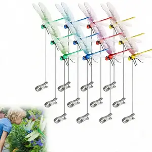 5/10pcs Realistic 3D Dragonfly Garden Stakes with Clips Outdoor Pest Deterrent Decor for Patio and Yard Durable Waterproof Material for Gardening Multi-Color Decorative Clips for Plant Supports Functional Outdoor Accessory for Spring and Summer