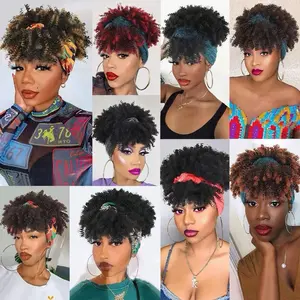 NC collections Afro Headband wig with bang head wrap 2in 1 Afro short kinky curly for black women. double drawn