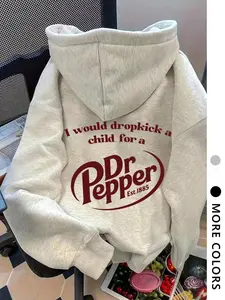 Women's High-Quality Casual Fashion Letter Pepper Print Hooded Fleece Sweatshirt, Loose-Fitting Sportswear for Fall & Winter
