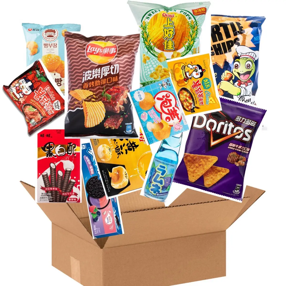 Assorted Asian Snacks Variety - 11-13 FULL SIZES ITEMS Ramen Chips Pocky - Crunchy - Crispy