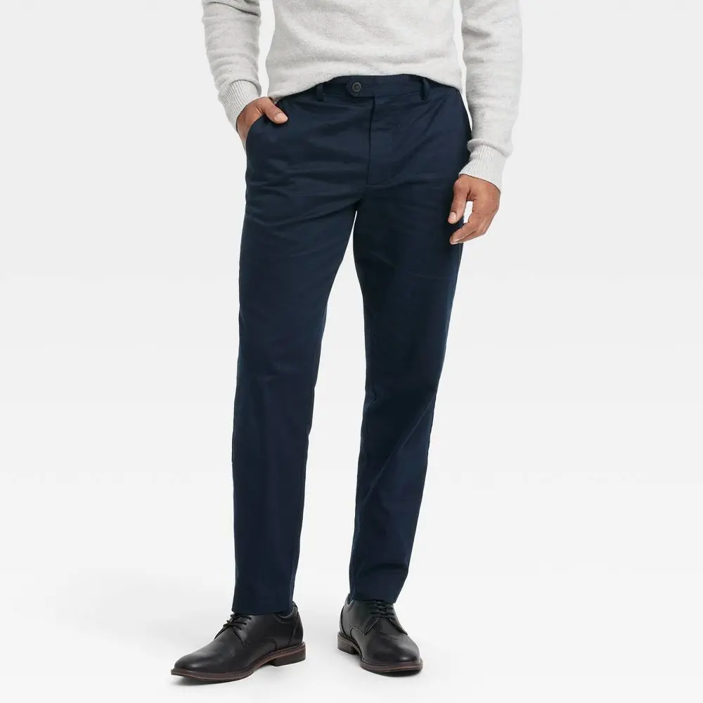 Men's Extended Tab Slim Fit Trousers - Goodfellow & Co Navy Blue 32x32