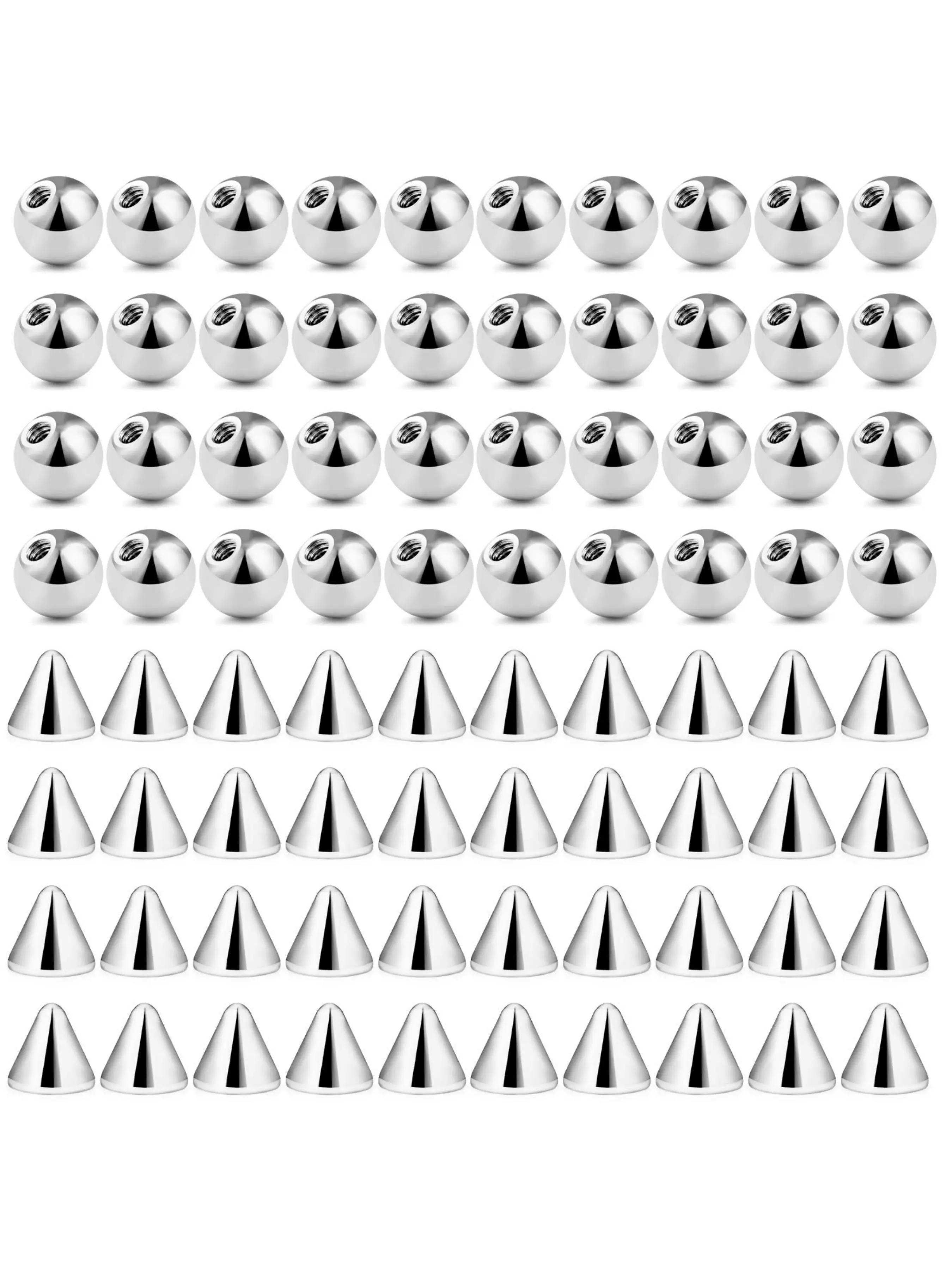 80pcs 16g 3mm 316L Stainless Steel External Threads Replacement Balls Spikes for Body Jewelry Making Supplies Labret Studs Replacement